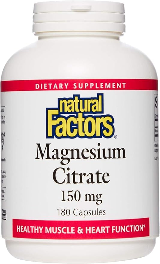Natural Factors, Magnesium Citrate 150 mg, Muscle and Heart Health Formula, 180 Capsules