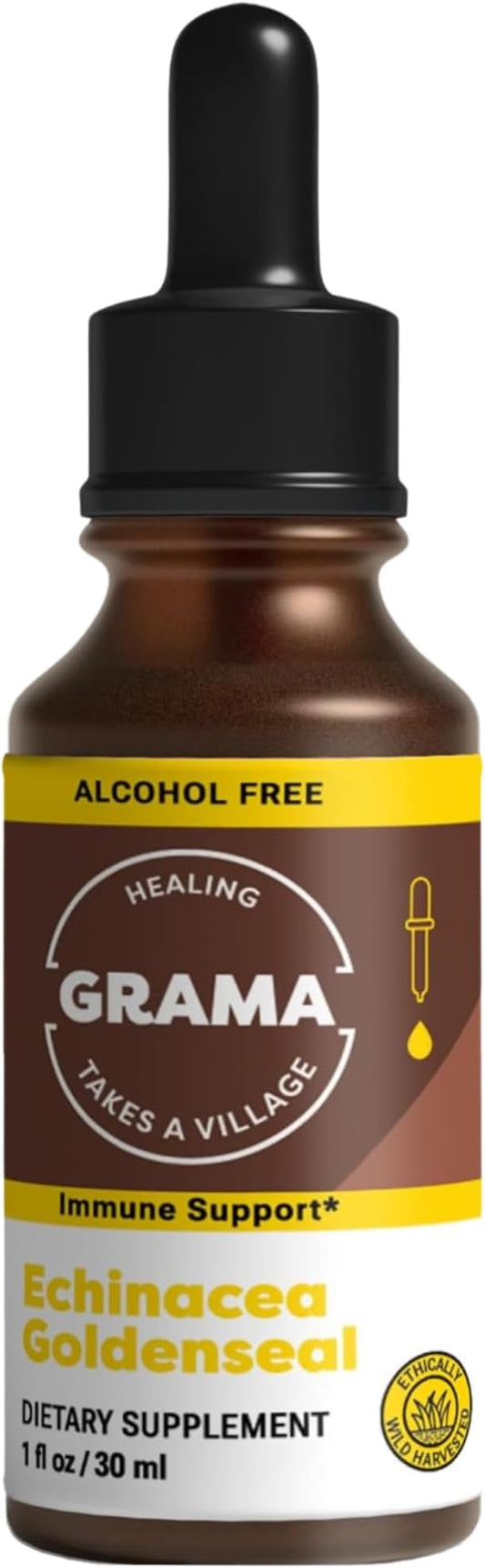 Grama Wellness Echinacea Goldenseal Tincture, Alcohol-Free Liquid Extract Immune Support Supplement, Organic Echinacea & Goldenseal Root Drops | Made in USA - 30 Servings
