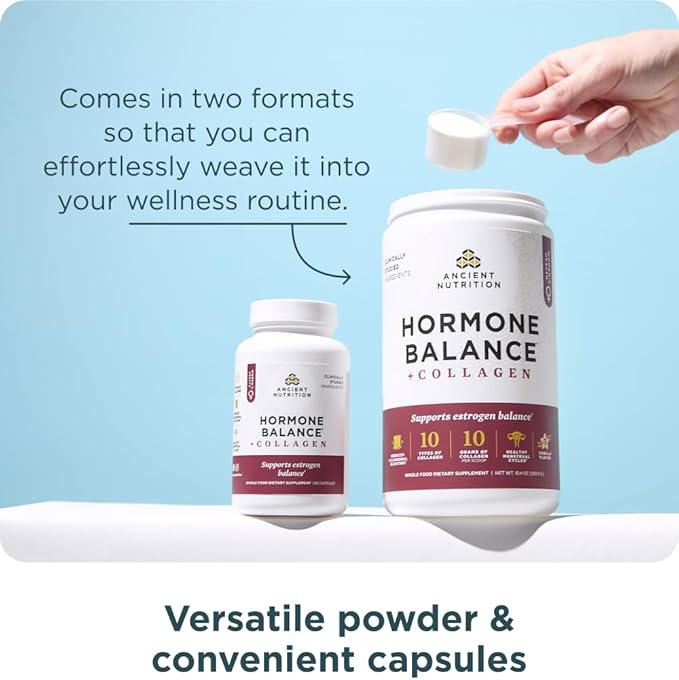 Ancient Nutrition Hormone Balance + Collagen Powder Supplement, Hydrolyzed Collagen Peptides, Key Clinically Validated Ingredient to Support Balanced Hormones and Boost Energy, Vanilla, 25 Servings