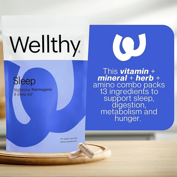 Wellthy Night Time Thermogenic - Vitamin B6, Ashwagandha & Melatonin - Nighttime Thermogenic for Women - Belly Thermogenic - Natural Weight Loss Supplements for Women, 60ct
