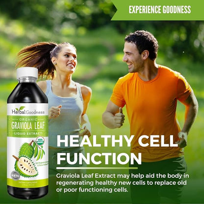 Herbal Goodness Graviola Leaf Extract 15X Strength - Soursop (Guanabana) Leaves Liquid USDA Organic Non-GMO Kosher Cell Support & Regeneration & Stress Relief Immune Boost 12(12oz) btls