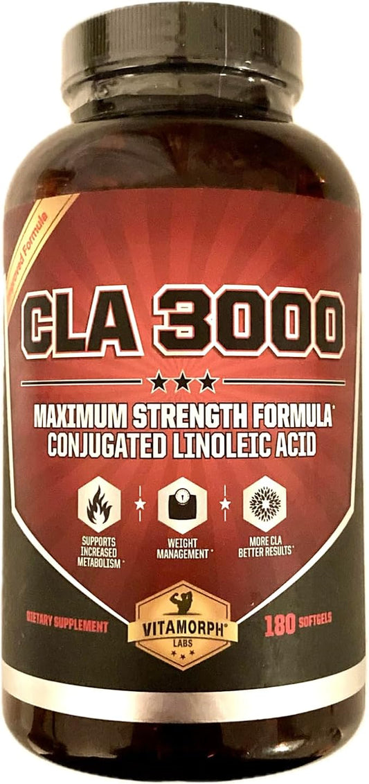 CLA 3000 - CLA Safflower Oil for Metabolism and Weight Loss Management, Maximum Strength Conjugated Linoleic Acid, Stimulant-Free Non-GMO Safflower Cla 180 Softgels