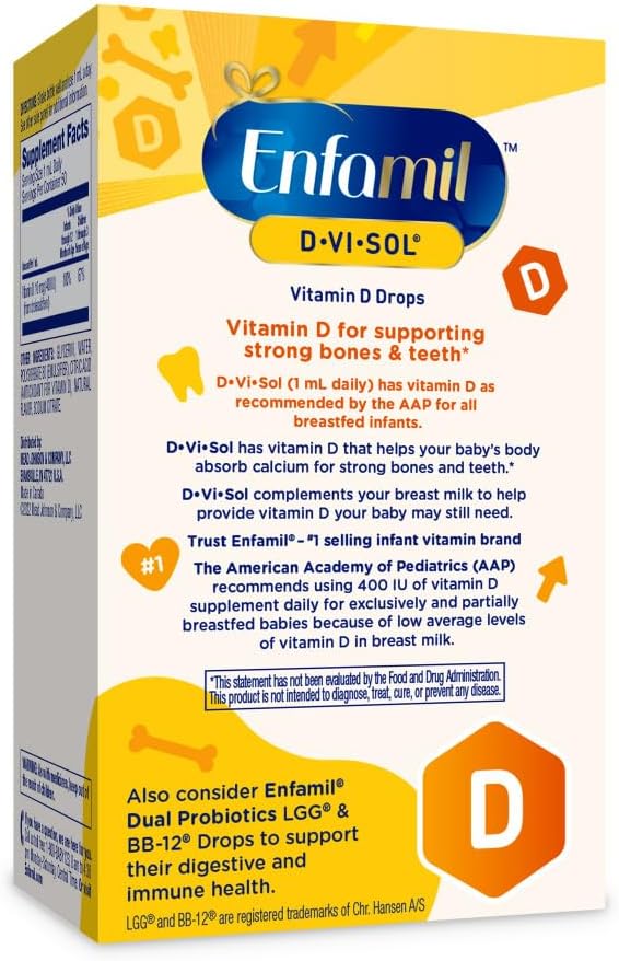 Enfamil Baby Vitamin D-Vi-Sol Liquid Vitamin D Drops, Supports Strong Teeth & Bone Development, 50mL Bottle (Pack of 2)