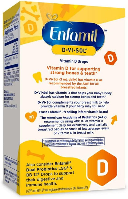 Enfamil Baby Vitamin D-Vi-Sol Liquid Vitamin D Drops, Supports Strong Teeth & Bone Development, 50mL Bottle (Pack of 2)