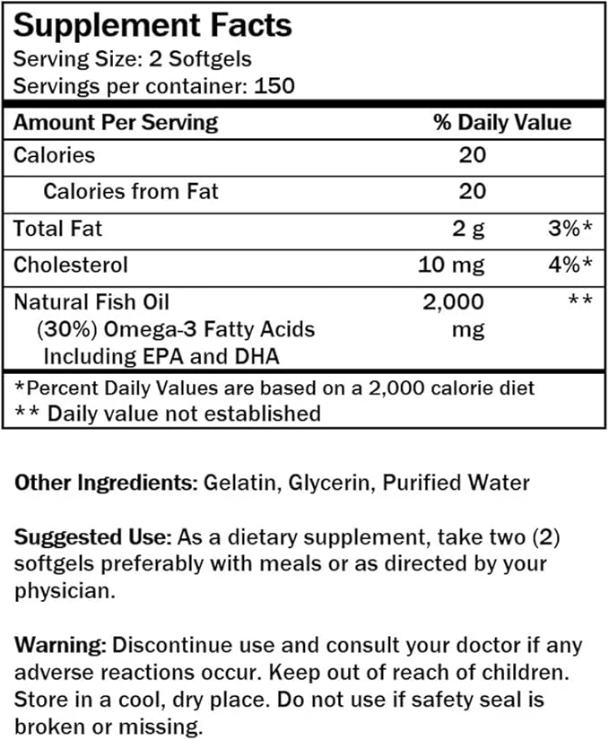 Alaska Deep Sea Fish Oil Omega-3 EPA DHA 1000 mg 300 Softgels