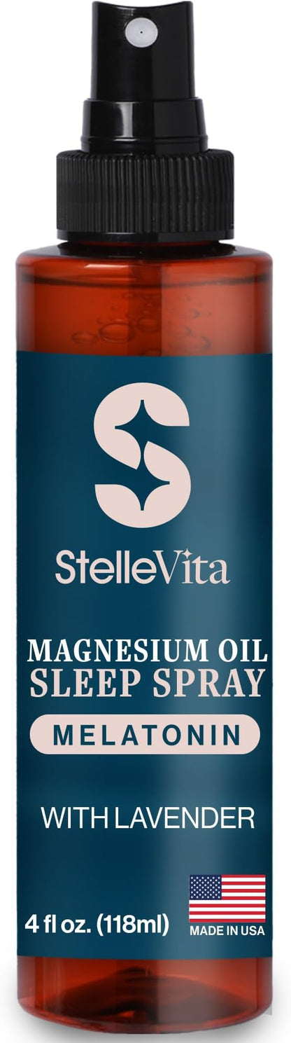 Magnesium Oil with Melatonin Sleep Spray and Lavender 4oz - Topical Melatonin & Magnesium Spray for Feet, Sleep and Relaxation 100% Natural Made in USA