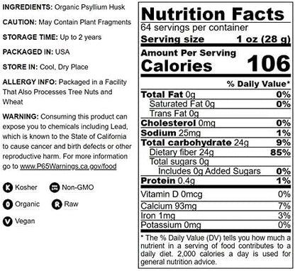 Food to Live - Organic Whole Psyllium Husks, 2 Pounds - Non-GMO Flakes, Vegan, Kosher, Keto Friendly, Raw, Unsweetened, Unflavored, Bulk, Rich in Dietary Fiber