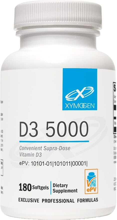 XYMOGEN D3 5000 - Bioavailable Vitamin D3 5000 IU (125 mcg) - High Potency Vitamin D Supplement to Support Immune Health, Bone + Heart Health (180 Softgels)