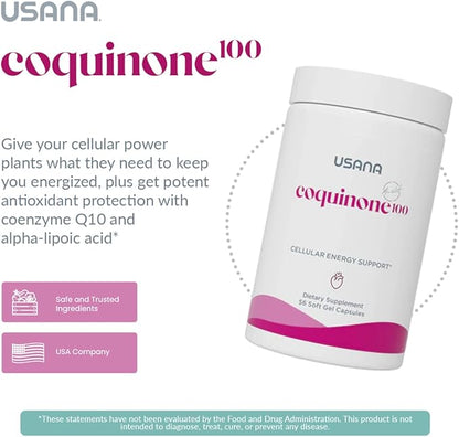 USANA CoQuinone 100 CoQ10 Coenzyme Q10 Supplement with Alpha-Lipoic Acid to Support Heart Health* - 56 Softgels - 28 Day Supply