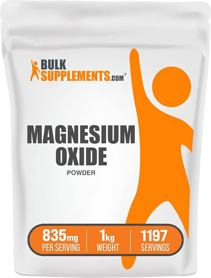 BulkSupplements.com Magnesium Oxide Powder - Magnesium Oxide Supplement, Magnesium Oxide 500mg - Gluten Free, 835mg (500mg of Magnesium) per Serving, 1kg (2.2 lbs) (Pack of 1)
