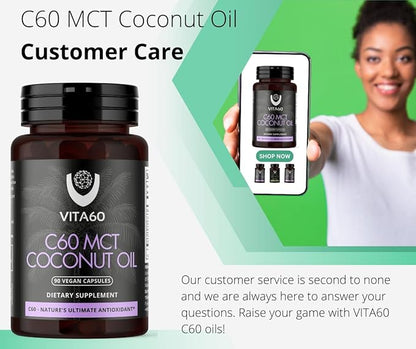 C60 Oil Capsules | Age-Defying Vitality and Antioxidant Support | 99.99% Pure Solvent Free C60 | Organic Oil | Vegan Friendly | Superior Customer Service (Coconut Oil)