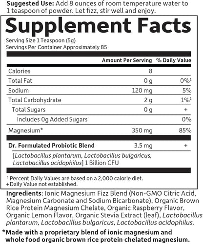 Garden of Life Whole Food Magnesium Powder, 421.5g - Raspberry Lemon, Vegan, Gluten & Sugar Free