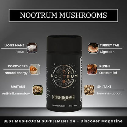 Mushrooms, 1 Month Supply of Capsules: Containing Lion's Mane, Cordyceps, Reishi and More.