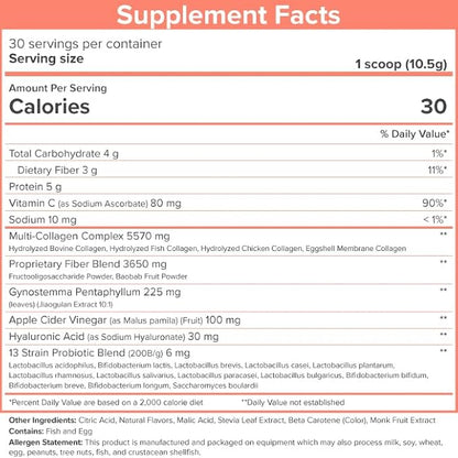 SkinnyFit Super Youth Peach Mango Multi-Collagen Peptides + Probiotics, Baobab Fiber, Apple Cider Vinegar, Hyaluronic Acid, & Vitamin C, Skin, Hair, Joint & Metabolism Support, 30 Servings
