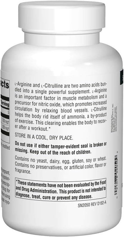 Source Naturals L-Arginine L-Citrulline Complex, Essential Amino Acid Supplement, Supports Peak Performance* 1,000 mg - 240 Tablets
