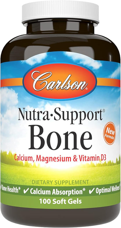 Carlson - Nutra-Support Bone, Calcium, Magnesium & Vitamin D3, Bone Health, Calcium Absorption & Optimal Wellness, 100 Softgels