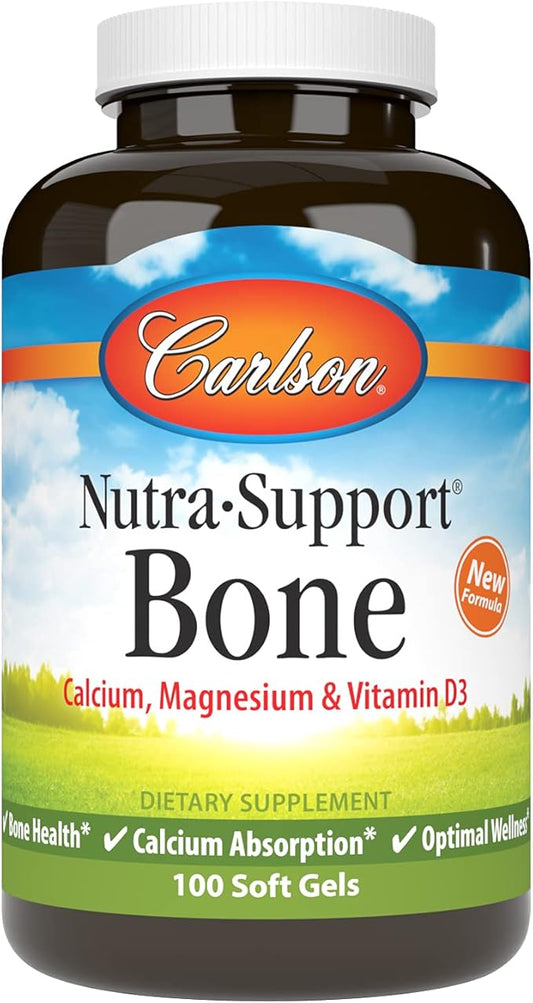 Carlson - Nutra-Support Bone, Calcium, Magnesium & Vitamin D3, Bone Health, Calcium Absorption & Optimal Wellness, 100 Softgels