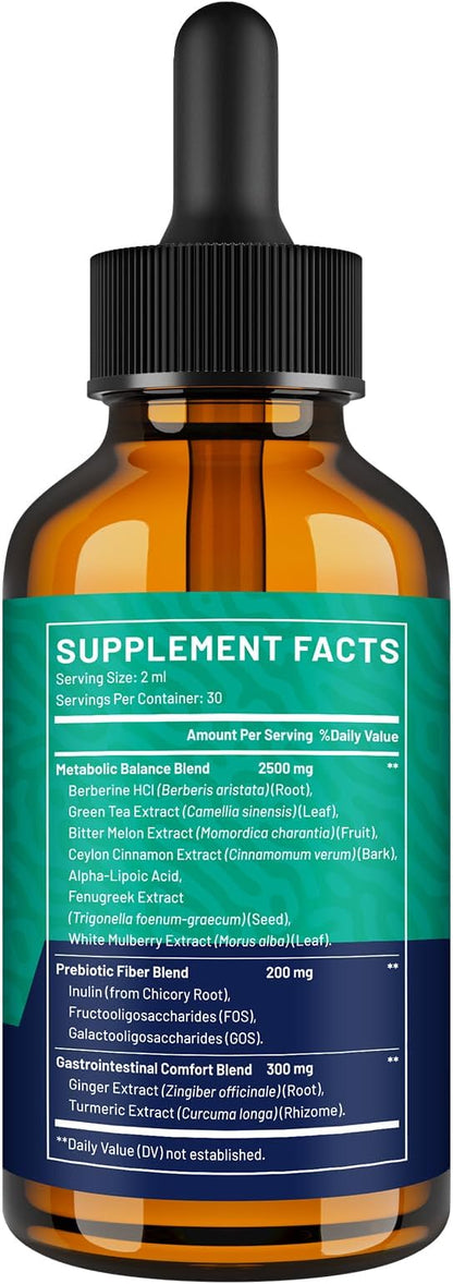 Liposomal Berberine HCL Liquid Drops – Advanced 12-in-1 Herbal Formula with Ceylon Cinnamon, Bitter Melon, Green Tea & More – 4 Fl Oz