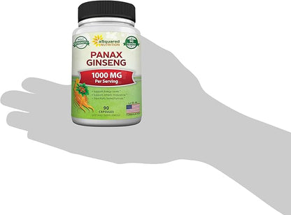 aSquared Nutrition Natural Korean Panax Ginseng (1000mg Max Strength)-90 Capsules Root Extract Complex (Red & White), High Dosage Ginsenosides in Seeds, Asian Powder Supplement,Tablet Pills for Energy