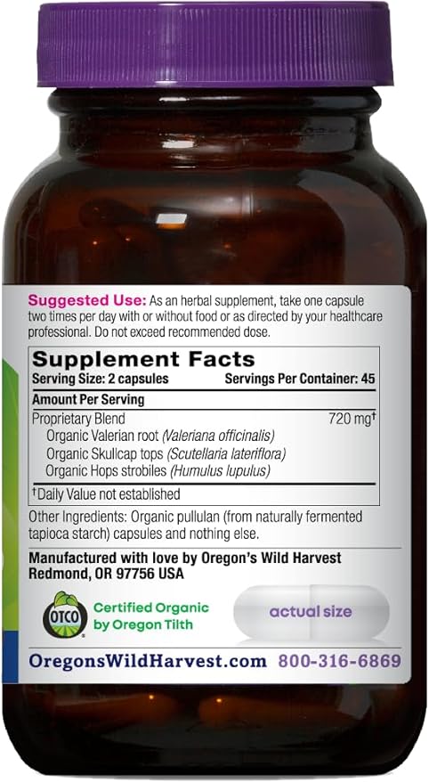Oregon's Wild Harvest Muscle Relax Organic Herbal Supplement Vegan Capsules with Valerian, Hops and Skullcap