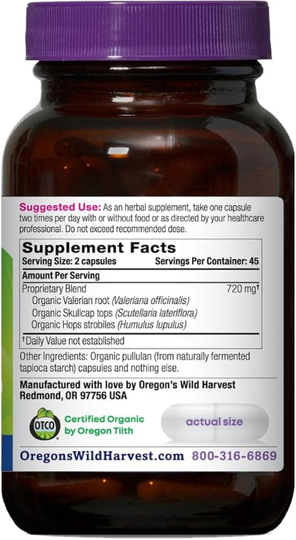 Oregon's Wild Harvest Muscle Relax Organic Herbal Supplement Vegan Capsules with Valerian, Hops and Skullcap
