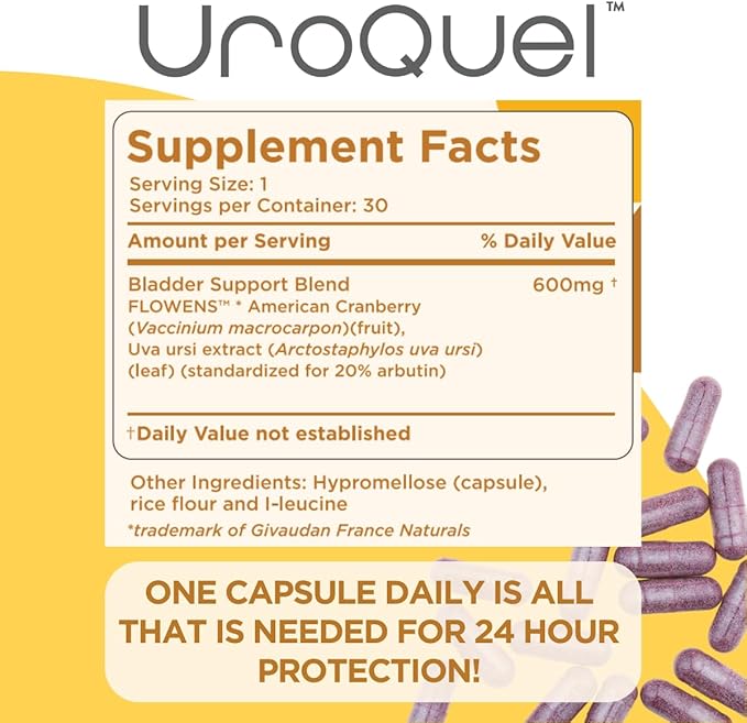 UroQuel - Natural Bladder Control Cranberry Supplement - Reduce Bathroom Urgency, Frequency, Incontinence, with Flowens - OBGYN Formulated - Cranberry Pills for Women & Men - by Heale - 30 Capsules