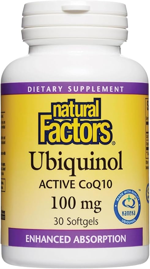 Natural Factors Ubiquinol Active CoQ10 100 mg, High-Absorption Coenzyme Q10 Supplement for Energy, Heart and Cognitive Support, 100mg, 30 Softgels