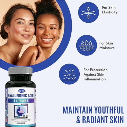 zyy Hyaluronic Acid Supplements with Vitamin E - Daily Anti Aging Beauty Supplement for Healthy Skin, Hair and Eyes, Supports Joint Lubrication & Immune System - No-GMO & Gluten-Free - 180 Capsules