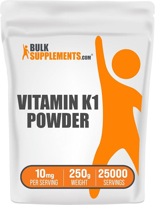 BulkSupplements.com Vitamin K1 Powder - 1%, Vitamin K Supplement, Vitamin K-1 100mcg - Gluten Free, 10mg per Serving, 250g (8.8 oz) (Pack of 1)