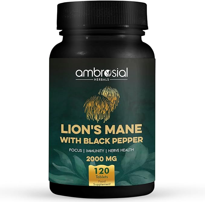 AMBROSIAL Lion's Mane with Black Pepper - 2000 mg Pack of 1-120 Tablets