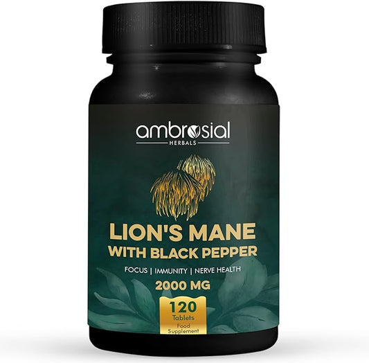 AMBROSIAL Lion's Mane with Black Pepper - 2000 mg Pack of 1-120 Tablets