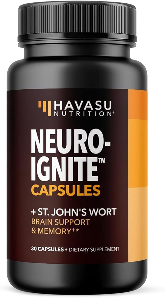 NeuroIGNITE Brain Supplement for Cognition - 30 Count - Cognitive Support with St. John's Wort, Ginkgo Biloba, Bacopa, Phosphatidylserine and Nootropics - Non-GMO Capsules, 1-Month Supply