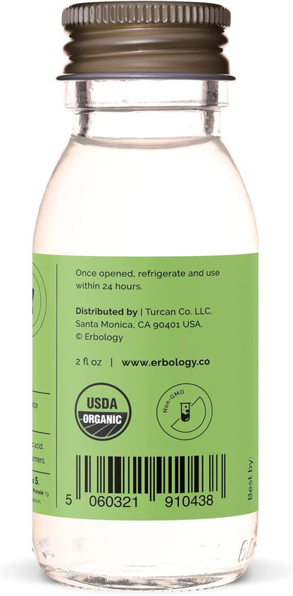Erbology Organic Aloe Vera Juice 12 Daily Shots (2 fl oz) - Immunity Support and Detox - from Inner Leaf - Straight from Farm in Spain - Undiluted - No Added Sugar - Non-GMO - Recyclable Glass Bottle