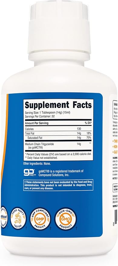 Nutricost C8 MCT Oil 16oz - Keto, Paleo, Non-GMO