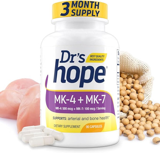 Vitamin K2 MK7 with Vitamin K2 MK4, 3-Month Supply High-Potency K2 Vitamin Supplement MK-7 for Bone Health & Cardiovascular Health, 90 Vegan Capsules, Made in The USA