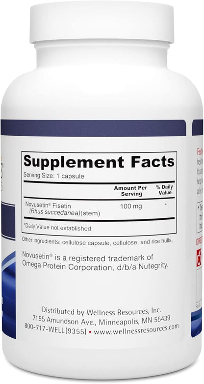 Wellness Resources Fisetin - Novusetin Fisetin Supplement for Longevity, Memory, Focus, Brain Health - Senolytic and Situin Activator - Gluten-Free, Non-GMO, Vegan (100mg, 90 Capsules)