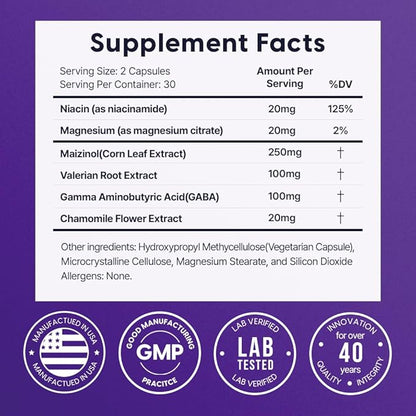 Univera Natural Dreams Melatonin-Free, Gentle Sleep Support, Natural Sleep, Maizinol, Valerian Root, Chamomile Flower, GABA, Magnesium - 60 Capsules