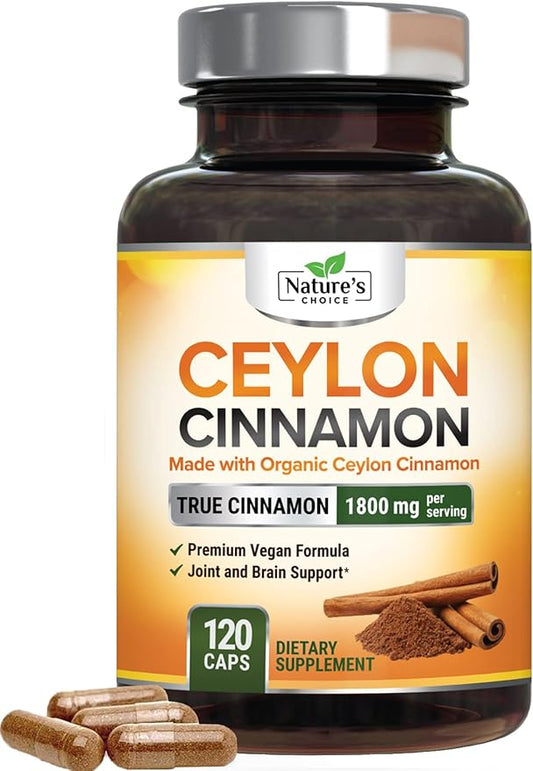 Organic Ceylon Cinnamon Capsules 1800mg - Pure Ceylon Cinnamon Supplements, 1800 mg Certified Organic Powder, Bottled in USA, Non-GMO Gluten Free Sugar Free, Antioxidant Pills Supplement, 120 Capsules