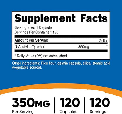 Nutricost N-Acetyl L-Tyrosine (NALT) 350mg, 120 Capsules - Gluten Free, Non-GMO