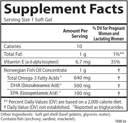 Carlson - Mother's DHA, 500 mg DHA, Prenatal Support, Fetal Development & Immune Health, 60 Softgels