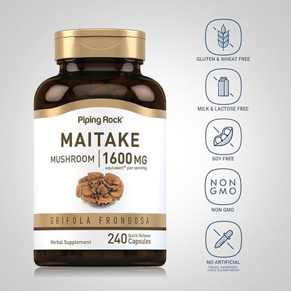 Piping Rock Maitake Mushroom Extract | 1600mg | 240 Capsules | Herbal Supplement | Grifola Frondosa | Non-GMO, Gluten Free