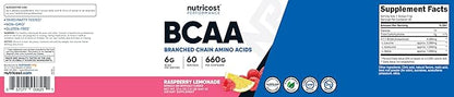 Nutricost BCAA Powder (Raspberry Lemonade, 60 Servings) - Optimal 2:1:1 Ratio