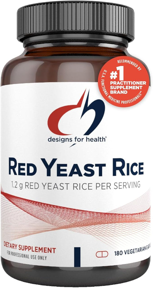 Designs for Health Red Yeast Rice Capsules - 1200mg (1.2g) Red Yeast Rice Supplement to Support Cardiovascular Health - Non-GMO, Made with US-Grown Organic Red Yeast Rice (180 Capsules)