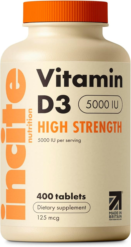 Incite Nutrition Vitamin D 5000 iu - 400 Premium Vitamin D3 Easy-Swallow Micro Tablets - High Strength Cholecalciferol VIT D3 5000iu - Vegetarian Supplement - Made in The UK