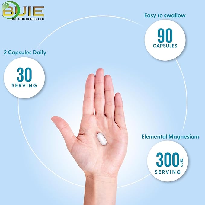 BUIE Triple Complex Magnesium 300mg | High Absorption Magnesium Glycinate, Citrate & Malate Supplement | Supports Muscle Strength, Metabolism, Heart & Bone Health | Vegan Non-GMO | 90 Capsules