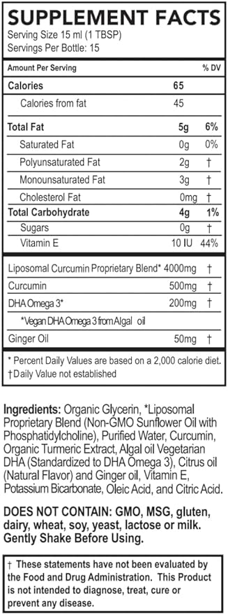 Curcumin Gold, from Turmeric with Ginger Oil & DHA Omega-3s, Micelle Liposomal Enhanced Absorption, Joint Health, 15 Day Supply
