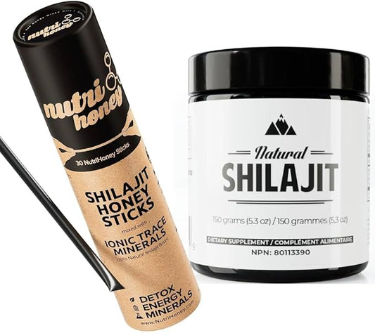 NATURAL SHILAJIT Bundle – 5.3 oz Resin + 30 Shilajit Honey Sticks with Raw Honey, Fulvic Acid & Trace Minerals for Energy & Immune Support