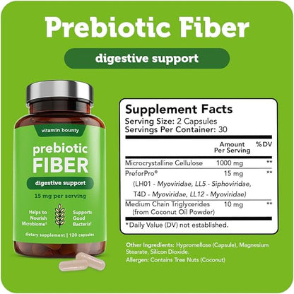 Vitamin Bounty Prebiotic Capsules - PreforPro® Prebiotics Supplement for Women & Men Digestive Health & Advanced Gut Health – No Fiber, No Bloating – Boosts Probiotic Effectiveness – 60 Vegan Cap