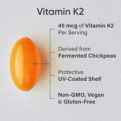 Sports Research Low Dosage Vitamin K2 as MK-7 45mcg with Coconut MCT Oil - Vegan Certified, Non-GMO Verified & Gluten-Free - 90 Softgels