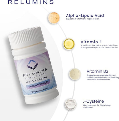 Relumins Skin & Immune Booster Vita Bundle – Advanced Vitamin C 1000mg with Rose HIPS (180 Capsules) + Max Strength Glutathione Booster (30 Veg Capsules) – Antioxidant & Skin Support, Halal Certified